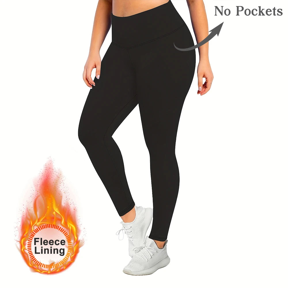 Women’s Winter Plus Velvet Leggings, Seamless Push Up, Plus Size High Waist Fleece Warm Fitness Yoga Pants, Slim Legging Sportswear