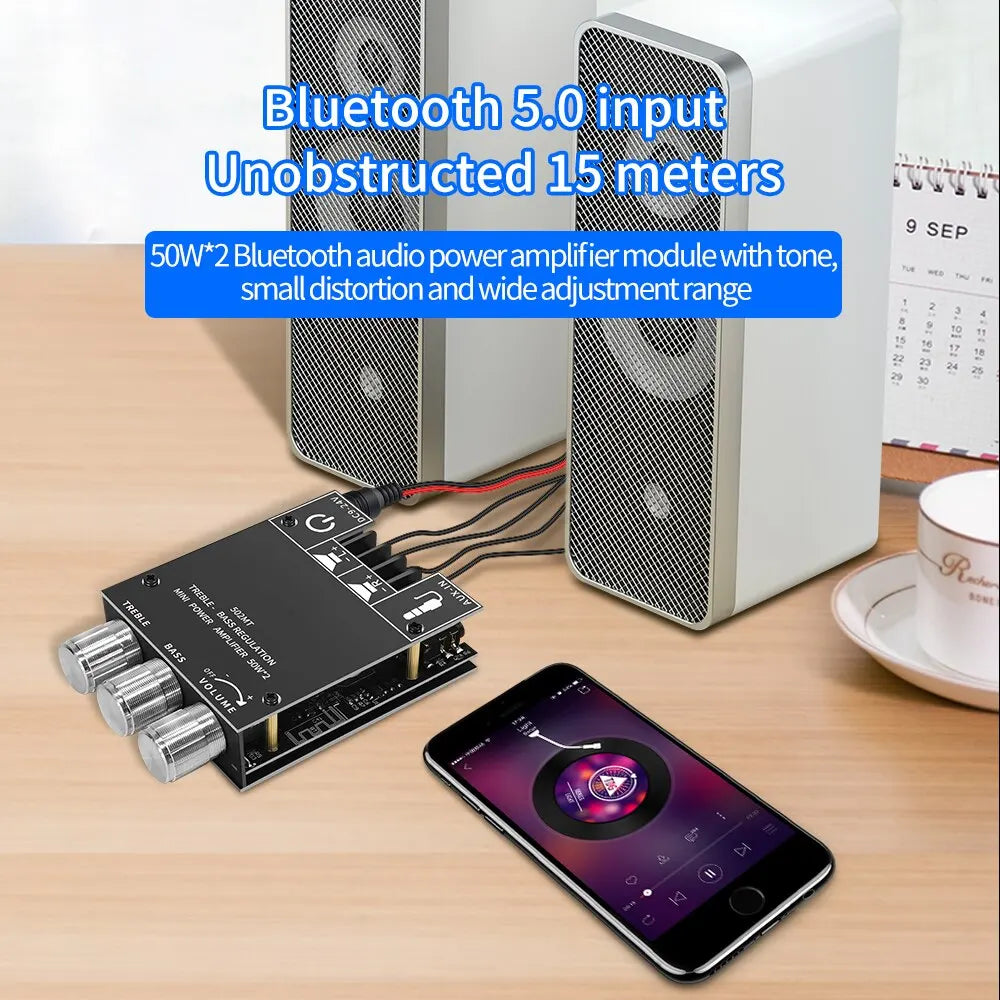 ZK-502MT Bluetooth 5.0 Stereo Subwoofer Amplifier Board | 2x50W High Power 2.0 Channel Bass AMP