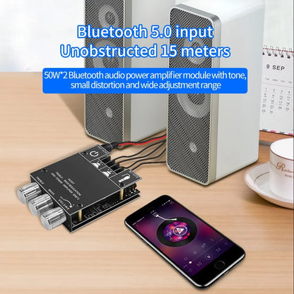 ZK-502MT Bluetooth 5.0 Stereo Subwoofer Amplifier Board | 2x50W High Power 2.0 Channel Bass AMP