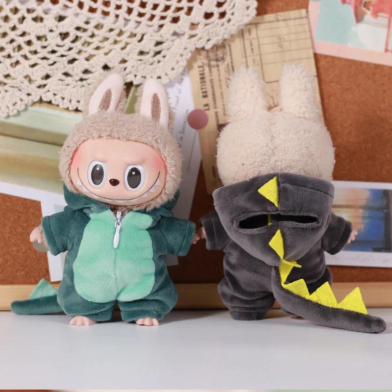 13cm Labubu Doll Clothes — 6-Piece Dinosaur Animal Outfit with Hat