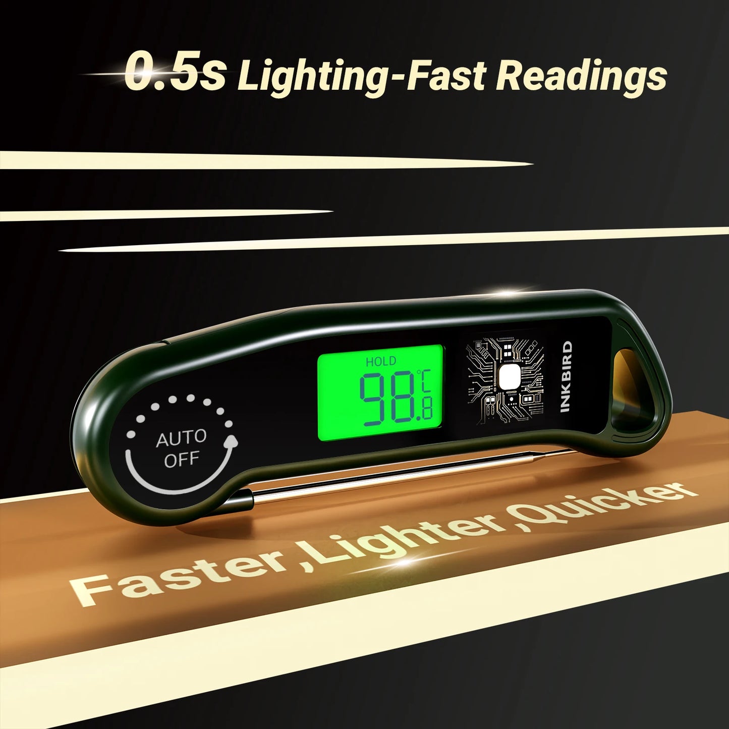 INKBIRD RHT-11K Instant Read Meat Thermometer – 0.5s Fast Response, ±0.3°C Accuracy, IPX5 Waterproof Digital BBQ Cooking & Baking Thermometer with LCD Backlight