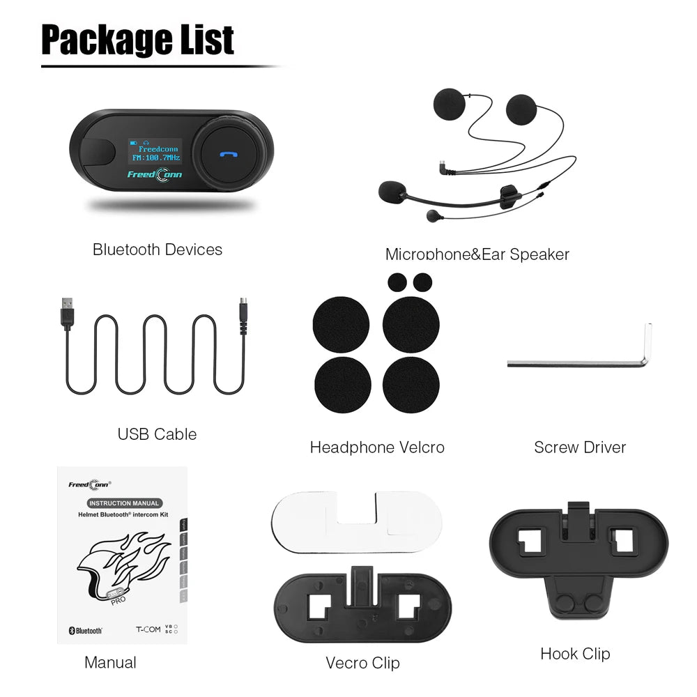 Freedconn T Com SC Bluetooth Motorcycle Intercom – Helmet Headset, Wireless Communication, BT 5.0, Music Share, 6 Riders, FM