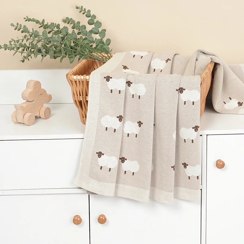 Baby Cotton Knitted Blanket 90x70cm – Newborn Swaddle Wrap for Boys & Girls, Stroller & Nursery Cuddle Quilt