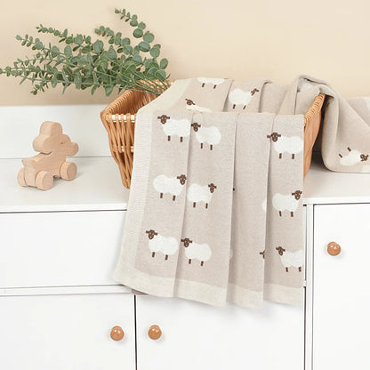 Baby Cotton Knitted Blanket 90x70cm – Newborn Swaddle Wrap for Boys & Girls, Stroller & Nursery Cuddle Quilt
