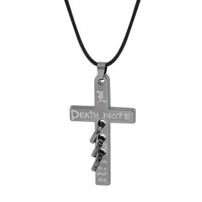 Death Note L Logo Pendant Necklace - Black Rope Leather Gothic Choker for Men and Women