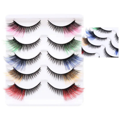 Colorful Halloween False Eyelashes – Blue, Red & Pink Cosplay Fake Lash Extensions for Makeup Looks