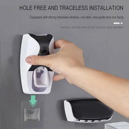 2PCS Automatic Toothpaste Dispenser Set – Wall-Mount Dust-Proof Toothbrush Holder & Squeezer for Bathroom Accessories