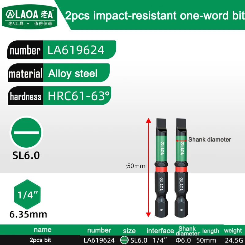 LAOA 2-Piece Alloy Steel Magnetic Impact Driver Bits - Impact-Resistant Cross & Hex Socket Bits