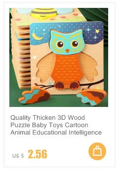30PCS Montessori Wooden 3D Cartoon Animal Puzzle – Educational Jigsaw Board Game for Kids