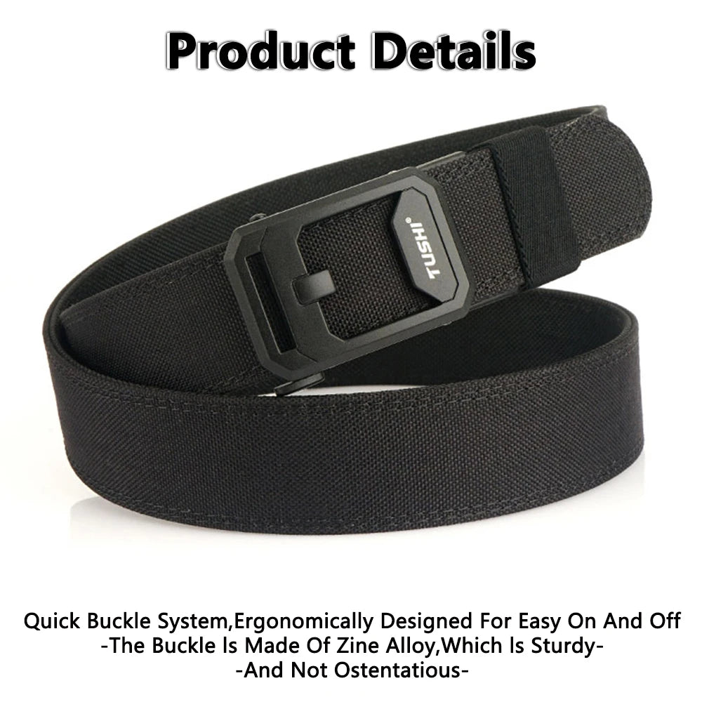 TUSHI Hard Tactical Belt for Men – Sturdy Nylon with Metal Automatic Buckle, Military & Police Duty, Outdoor IPSC Accessories