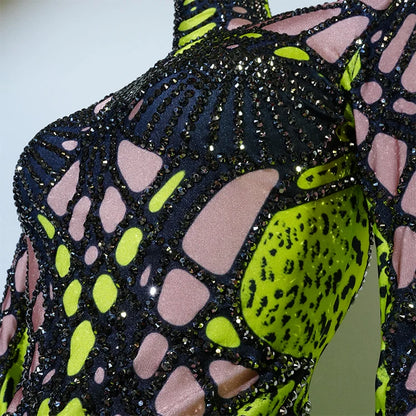 Sexy Sparkly Green Rhinestone Bodysuit – Stage Dance Costume for Party, Bar Show, Drag Queen, Cosplay & Halloween