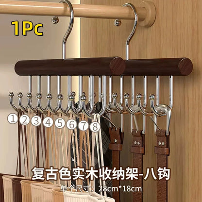 Wooden Sling Hanger Organizer - Multi-Hook Space-Saving Clothes Storage Rack