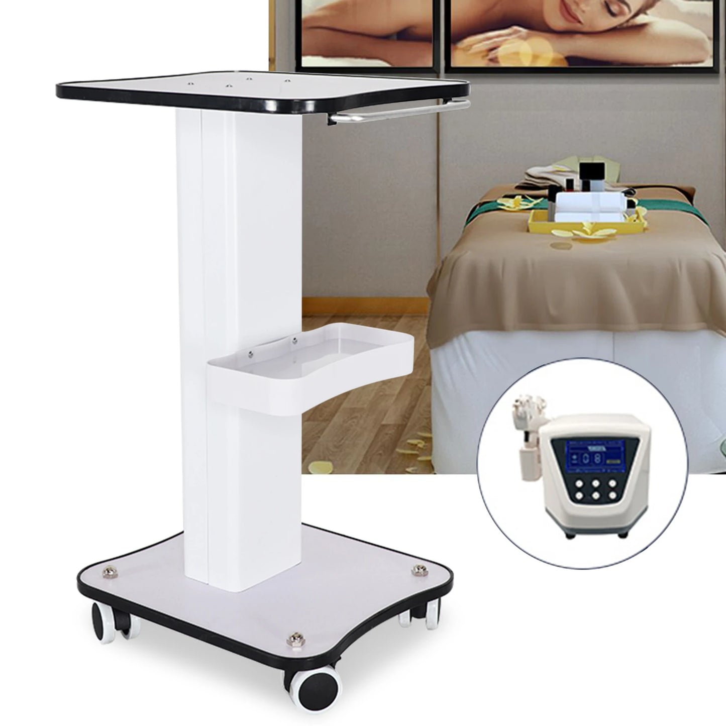 40Kg Salon Rolling Trolley Cart – Spa & Beauty Storage Organizer with Machine Stand, Heavy-Duty Spa Cart