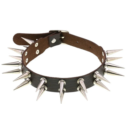 Long Spiked Choker Collar – Black PU Leather Punk Goth Necklace for Women & Men, Cosplay Jewelry Accessory