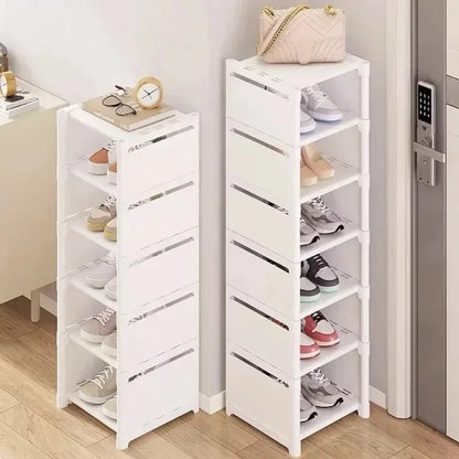 Multiple Layers Shoe Organizer Rack - Space-Saving Stackable Shelf for Wall Corner, Adjustable Shoe Storage Cabinet