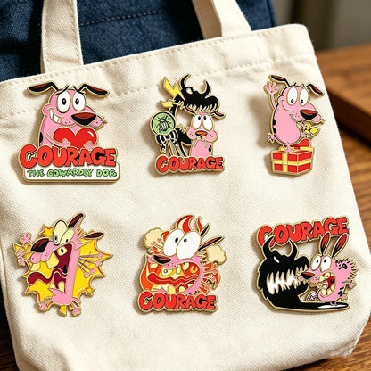 6-Piece Anime Cowardly Hero Dogs Enamel Pin Set - Metal Lapel Brooch Badges for Backpacks, Fashion Accessories and Gifts