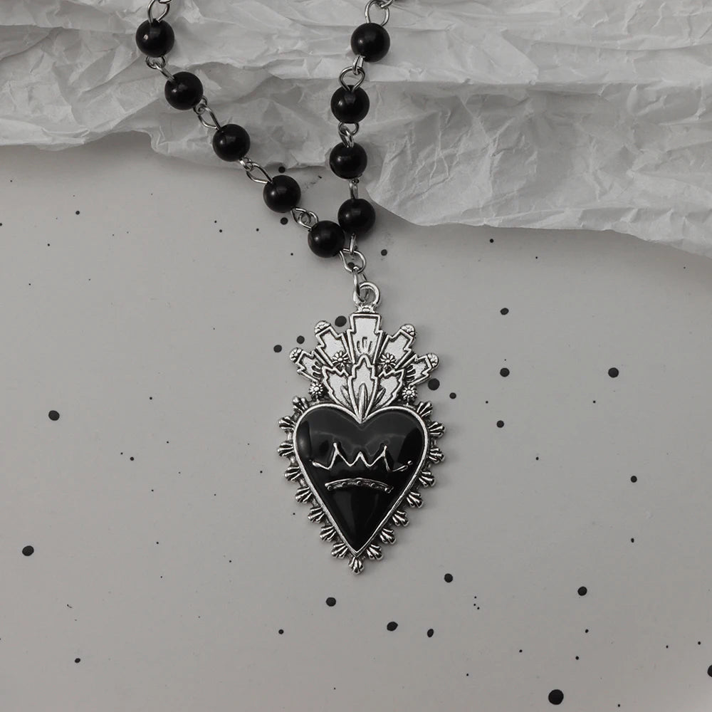 Gothic Bat Cross Necklace Set - Y2K Thorn Love Black Beaded Layered Jewelry for Halloween Parties