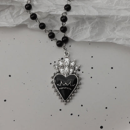 Gothic Bat Cross Necklace Set - Y2K Thorn Love Black Beaded Layered Jewelry for Halloween Parties
