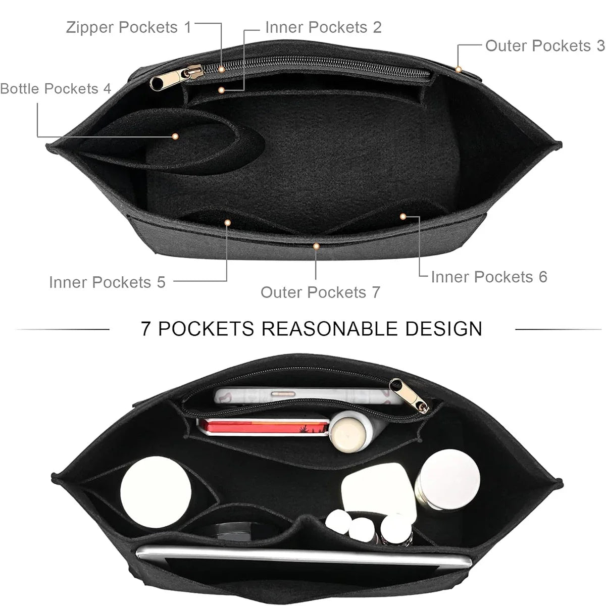 Longchamp Le Pliage S/ML Purse Organizer Insert — Custom Felt Liner with Multi-Compartment Bag Organizer