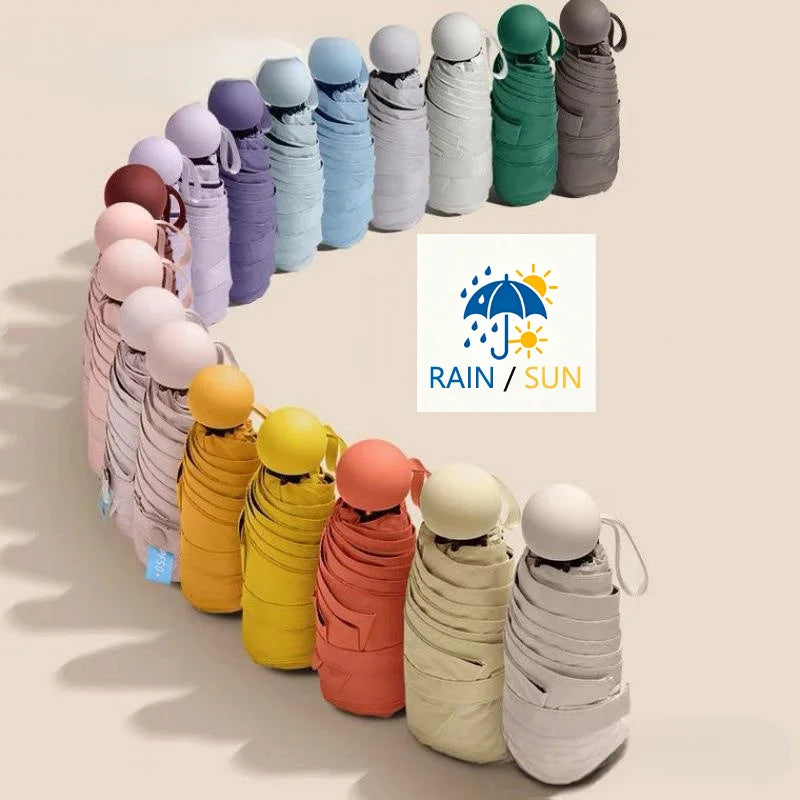 Mini Capsule Umbrella – Portable Sun & Rain Protection, UV Coating, 6 Reinforced Ribs, Compact Travel Outdoor Umbrella