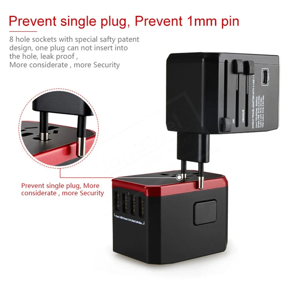 Melery Travel Smart Adapter – International Wall Plug with USB Type-C Charger for US, EU, UK, AU Compatible with iPhone, iPad & Android