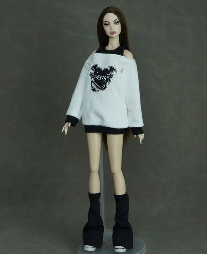 30cm Doll Clothes Set – Long Sleeve Shirt & Foot Covers for 1/6 OB/ST/FR/BB Dolls