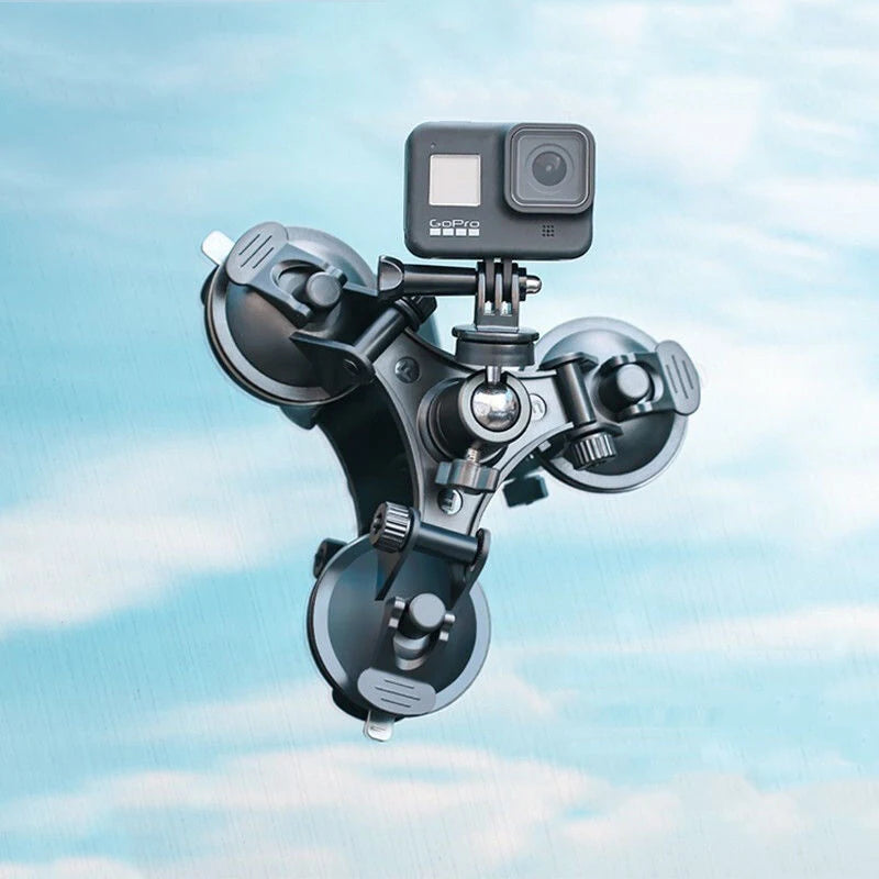 Suction Cup Car Mount with Tripod Adapter — Phone & GoPro Holder for Action Cameras