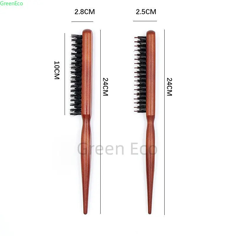 Professional Salon Teasing Brush – Boar Bristle Wood Slim Comb for Backcombing, Hair Extensions & DIY Styling