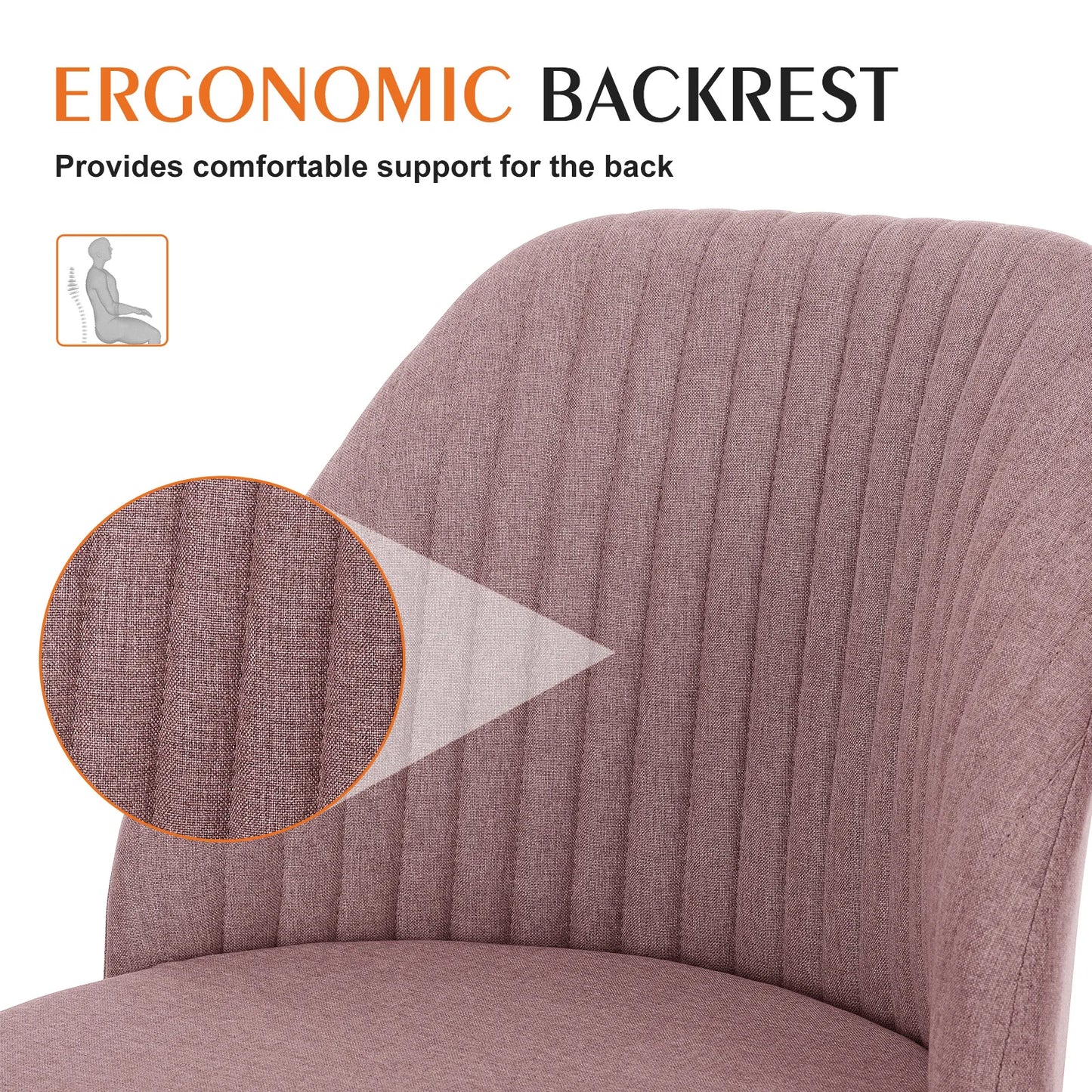 Armless Small Desk Chair – Cute Vanity Swivel Chair with Back, Fabric Upholstery & Wheels for Home & Gaming