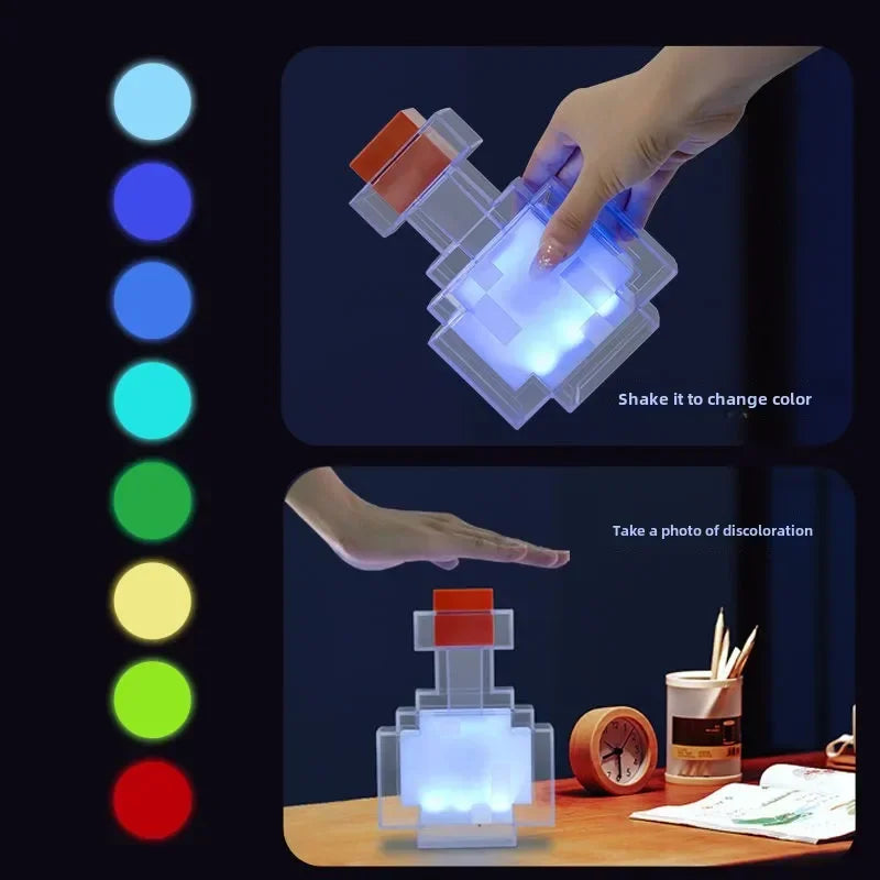 MC Color Changing Potion Bottle Night Light Set of 8 – USB Powered Ambient Mood Glow Lamps for Room Decor & Pixel Game Style Lighting