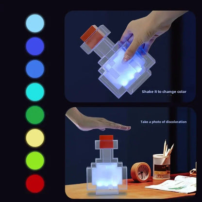 MC Color Changing Potion Bottle Night Light Set of 8 – USB Powered Ambient Mood Glow Lamps for Room Decor & Pixel Game Style Lighting