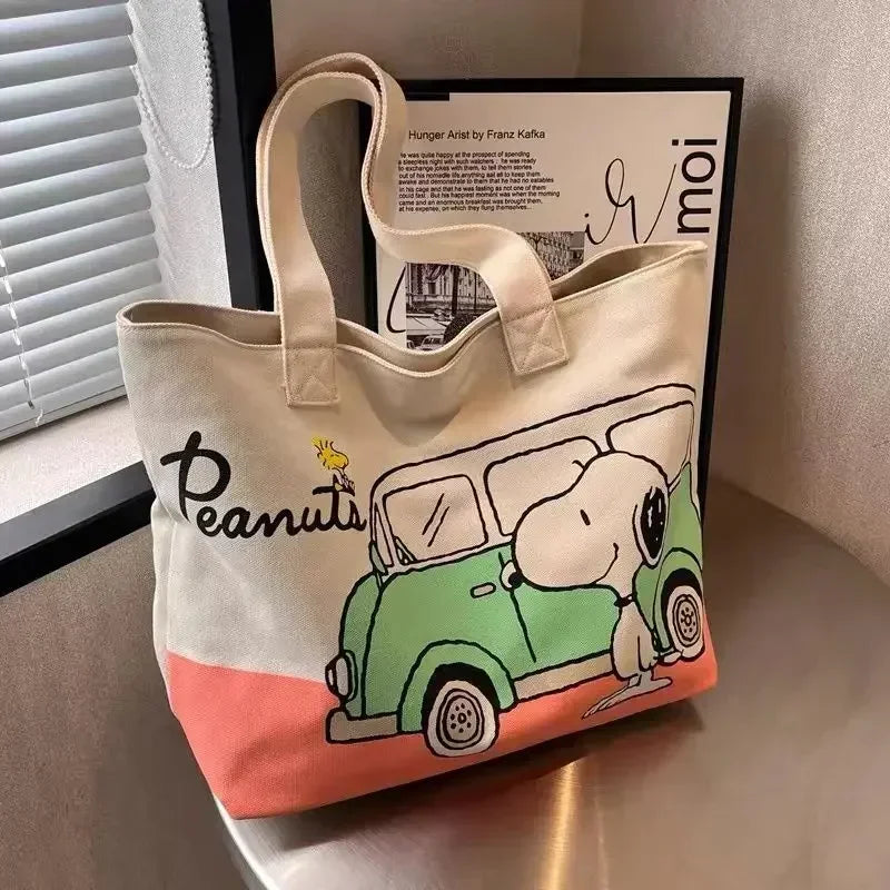 Snoopy Cartoon Canvas Bag – Large Capacity Student, Tutoring, and Messenger Shoulder Bag for Women