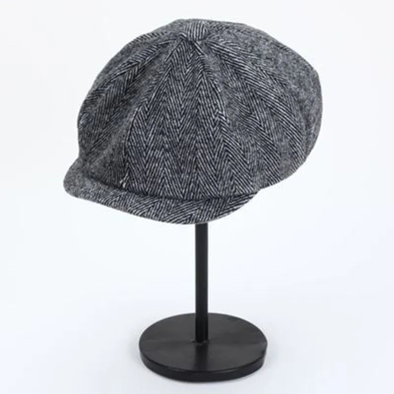 Retro Men’s Newsboy Cap — British Octagonal Herringbone Flat Painter Hat Autumn Winter Hip Hop Beret