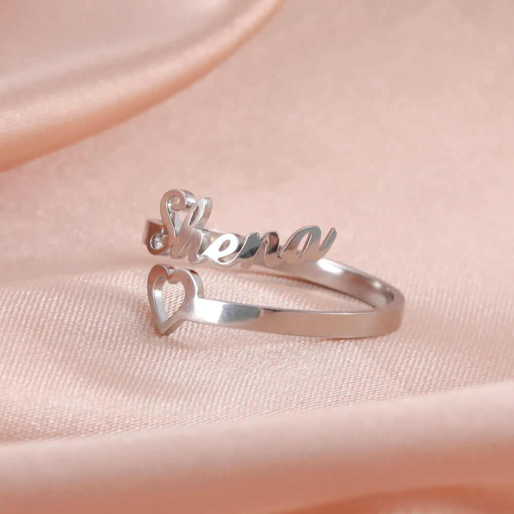 Custom Fishhook Double Name Finger Ring - Personalized Family & Couple Love Gift for Women & Men, Gold Stainless Steel Jewelry