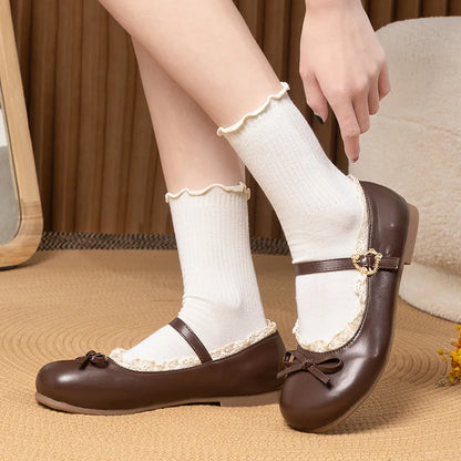 Women’s Mary Janes Flats – Pink & White Round Toe Lolita Ballet Shoes with Buckle Strap, Spring Autumn Plus Size