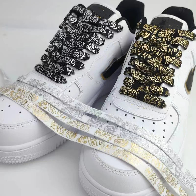 Gilding Flat Shoe Laces - Cashew Flower Hand-Painted Shoelaces for Sneakers, Basketball & Tennis Shoestrings