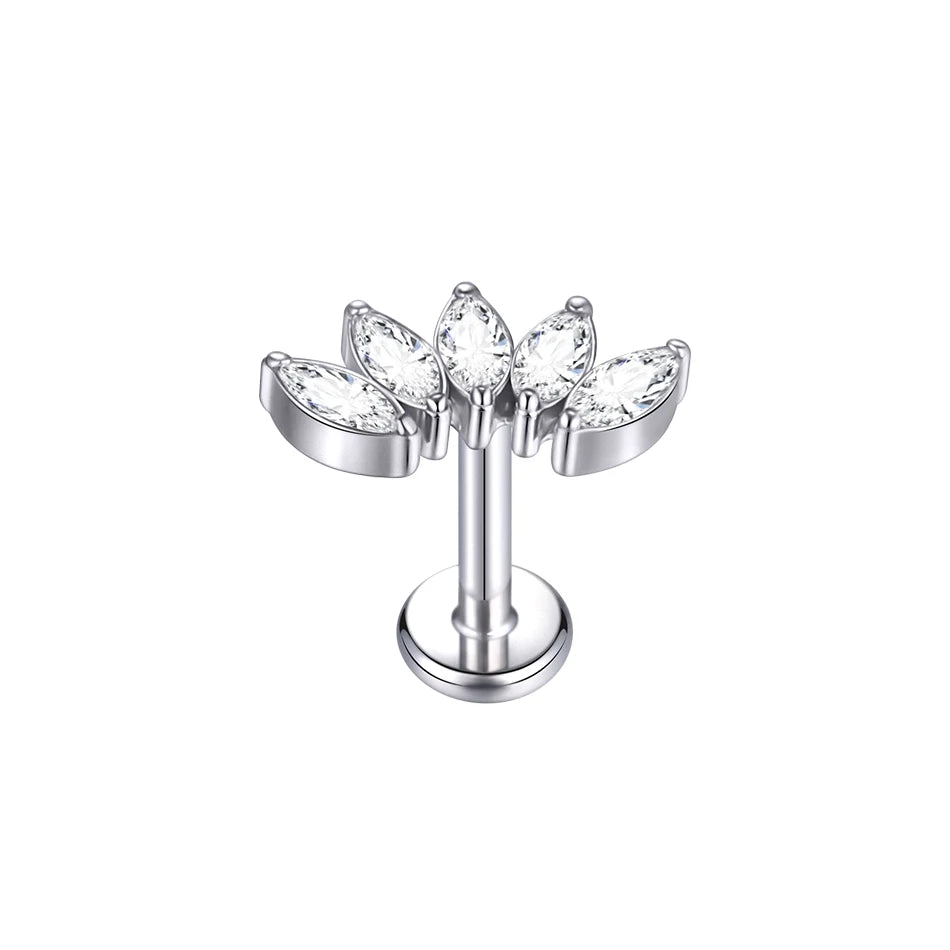 Titanium CZ Tragus & Helix Stud – Internally Threaded Labret Lip Ring Piercing Earring (1PC)