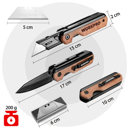WORKPRO Multifunction Folding Knife – Portable Pocket Utility Knife for Electricians, 10 Blades, Paper Cutter & DIY Hand Tools