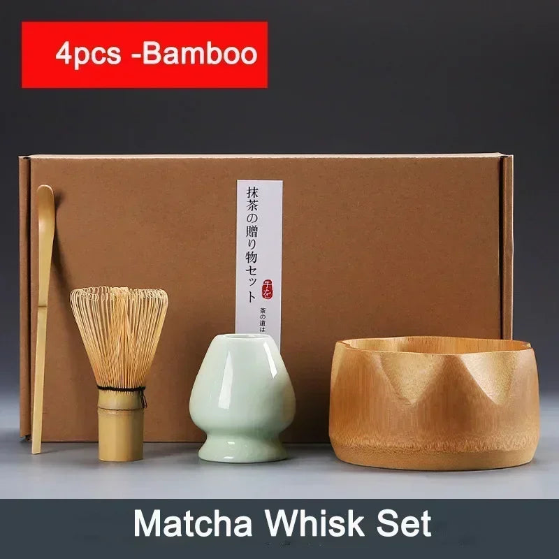 4/6Pcs Bamboo Matcha Tea Whisk Set – Scoop, Brush, Strainer & Bowl for Japanese Tea Ceremony