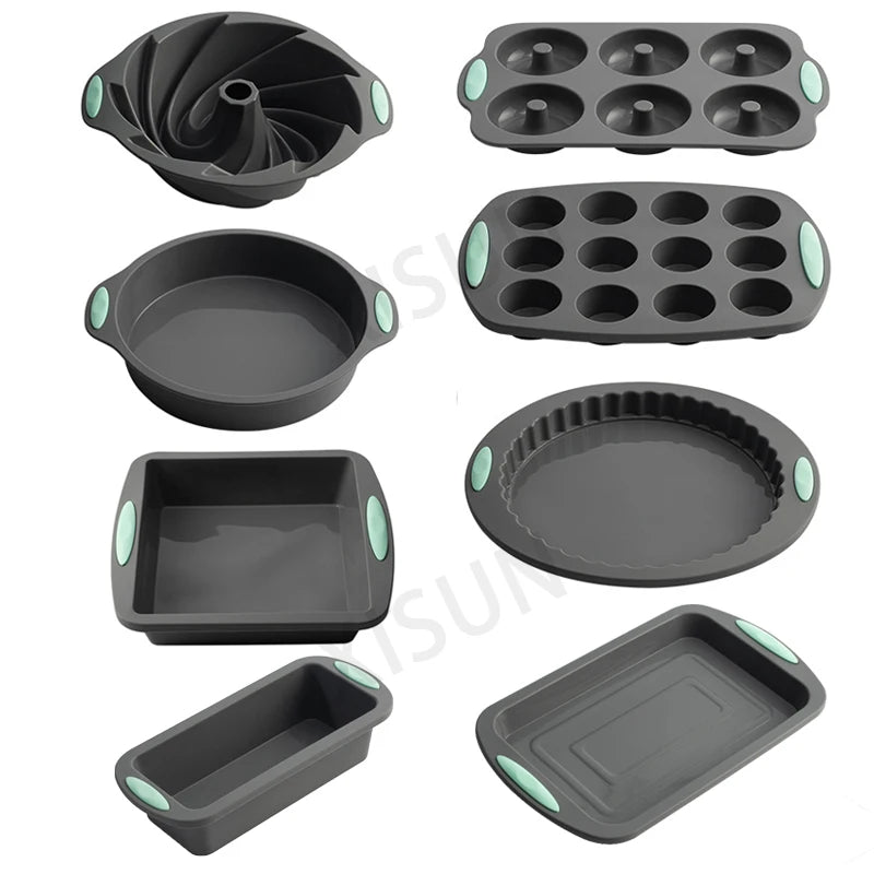 Heat Resistant Silicone Bakeware Set - Loaf, Bread, Muffin, Donut, and Cake Baking Tray Oven Pan Set