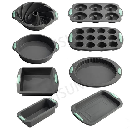Heat Resistant Silicone Bakeware Set - Loaf, Bread, Muffin, Donut, and Cake Baking Tray Oven Pan Set