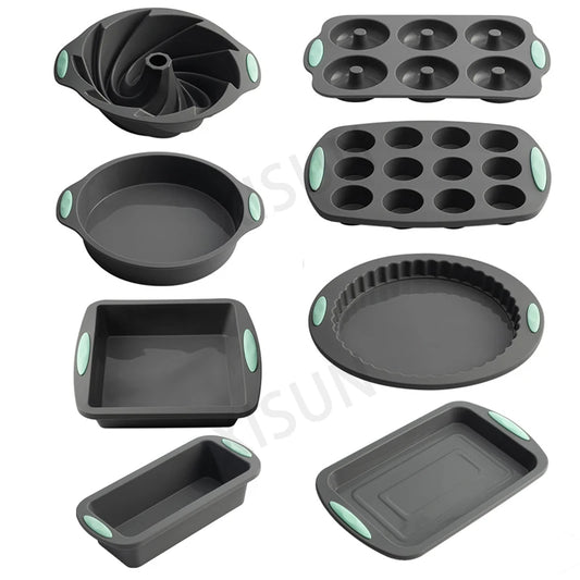 Heat Resistant Silicone Bakeware Set - Loaf, Bread, Muffin, Donut, and Cake Baking Tray Oven Pan Set