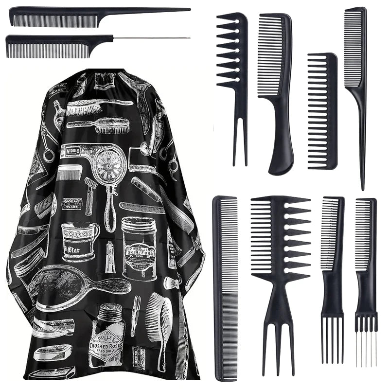 11pcs/15pcs Barber Salon Cloak Set – Adjustable Stylist Cape with Neck Buckle, Dust Removal Brush & Comb