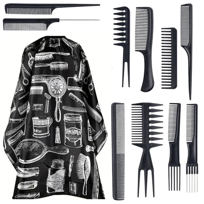 11pcs/15pcs Barber Salon Cloak Set – Adjustable Stylist Cape with Neck Buckle, Dust Removal Brush & Comb