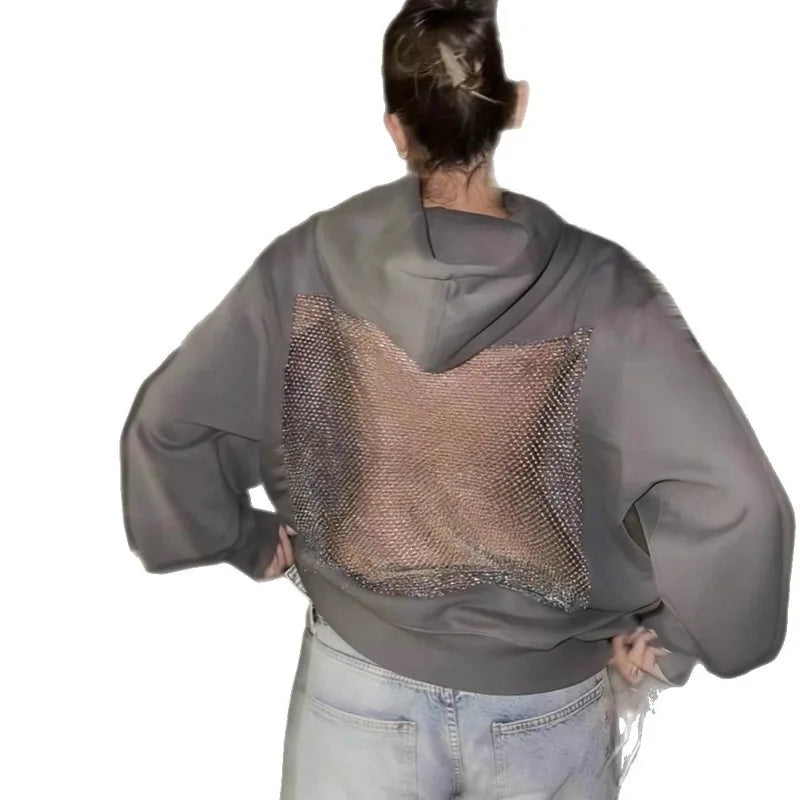 Women's Hollow Mesh Hoodie - Solid Color Backless Sweatshirt for Fall & Winter Fashion Gift
