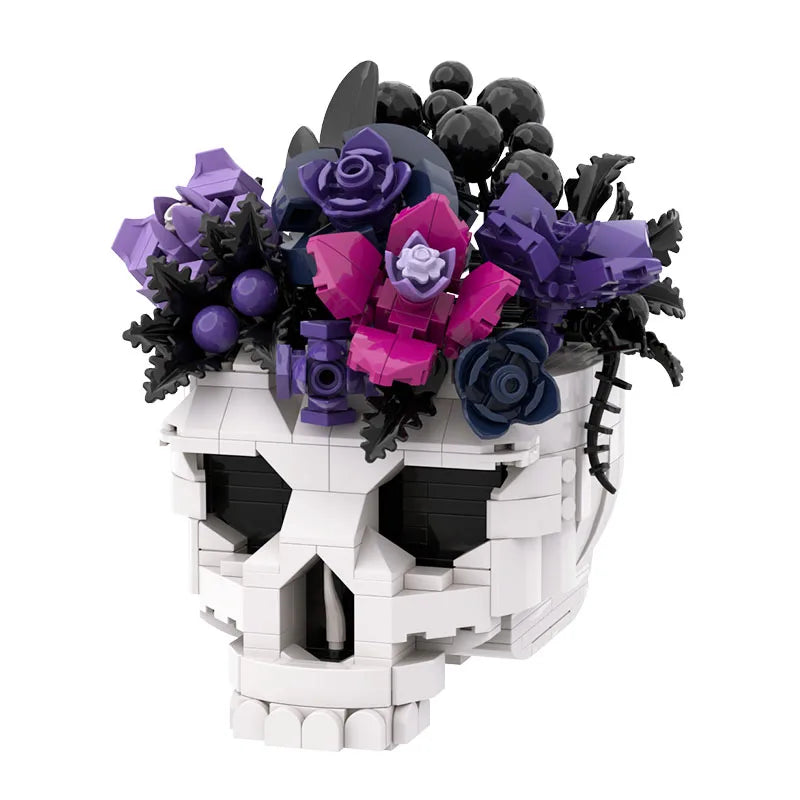 MOC Skull & Roses Bouquet Building Blocks — Gothic Crow Flower Pot DIY Toy for Kids & Gifts