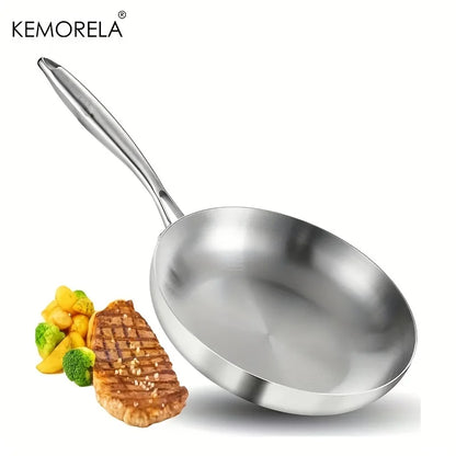 24CM Professional Grade Frying Pan - 304 Stainless Steel, 2MM Thick 5-Ply Steel Skillet & Cooking Pot