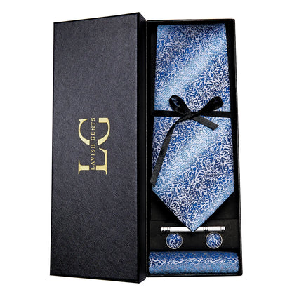 Hi-Tie Luxury Paisley Teal Green Tie Set - Men’s Classic Necktie with Handkerchief & Cufflinks Gift Box for Wedding & Formal Wear
