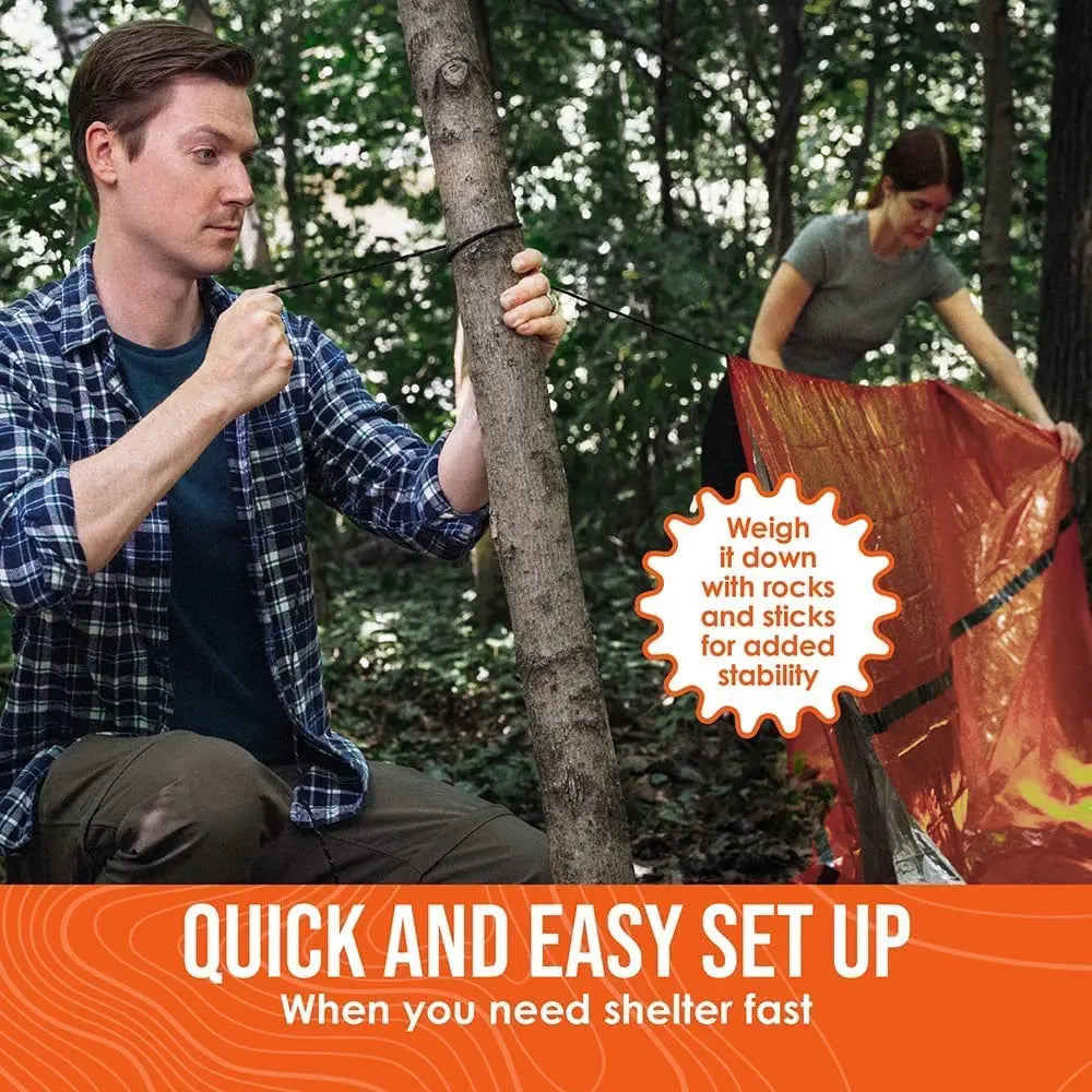 2-Person Emergency Survival Shelter Kit: Mylar Tube Tent Sleeping Bag - Waterproof Outdoor SOS Thermal Blanket - Reusable, Essential for Safety