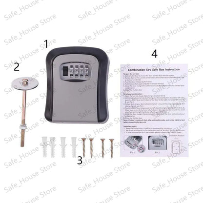 Wall-Mounted Key Lock Box with 4-Digit Code - Keyless Security Safe for Home and Office, Secret Key Storage Organizer
